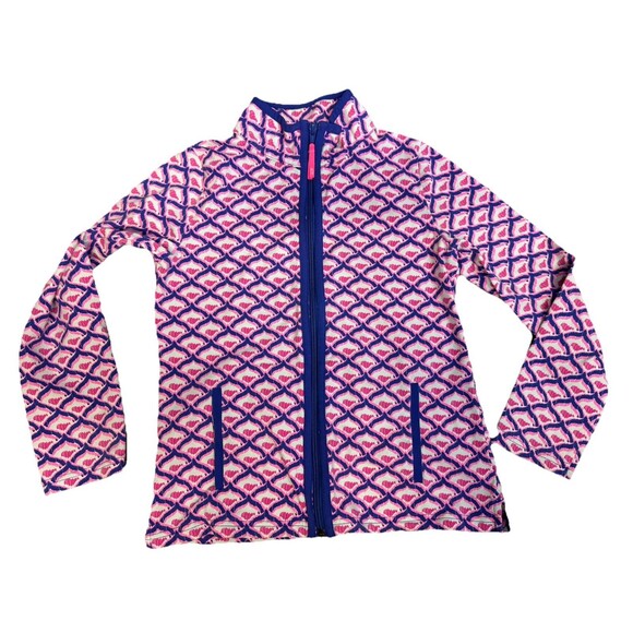 Vineyard Vines Zip Up Sweater Girls 10-12 Whale Logo Pink Blue‎ Light Spring Top - Picture 1 of 7